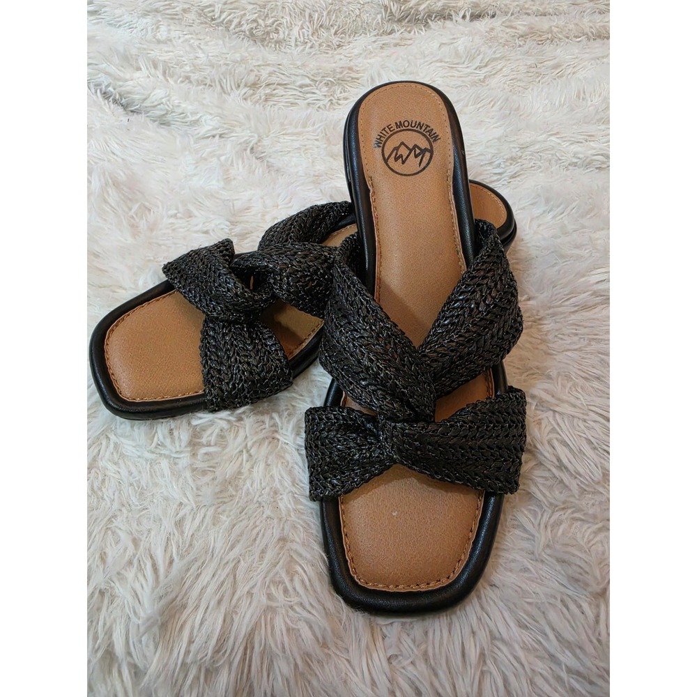 NEW White Mountain Mills Black Woven Crisscross Block Heel Sandals Women's 11M